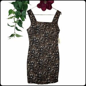NWT Forever 21 Black & Brown Leopard Print Stretchy Mini Club Dress Size: Medium